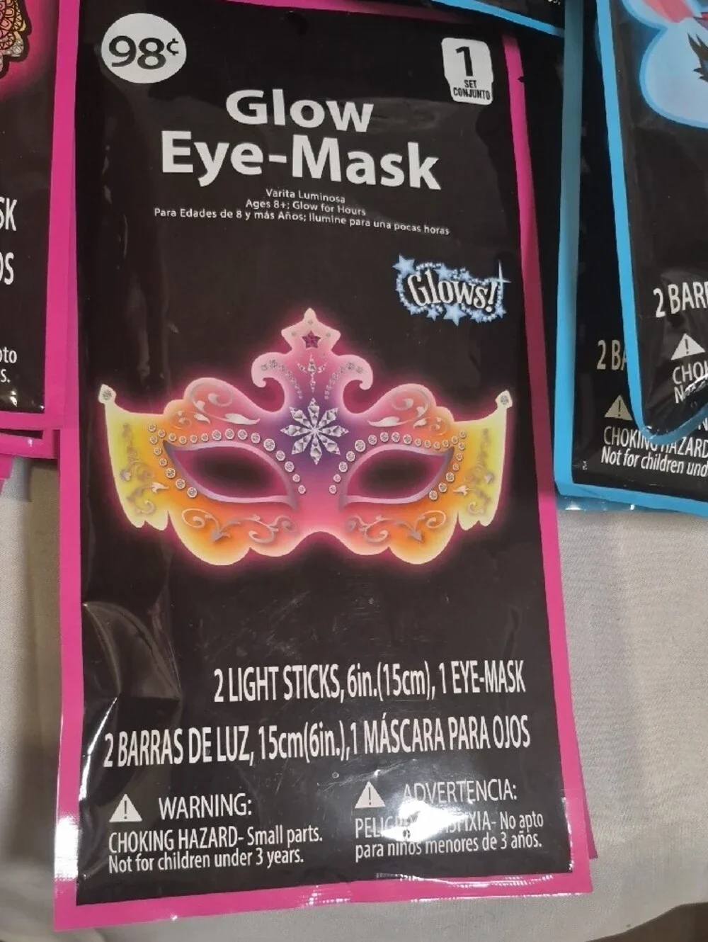 Glow Sticks And  Glow Eye-Masks Pack - Pink, Blue, Black